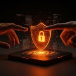 Modelo pequeño de IA detectando vulnerabilidades en seguridad de software con metáforas visuales de frontera dentada y defensa digital automatizada.