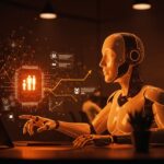 Líder startup con inteligencia artificial gestionando equipos en ecosistema LATAM, destacando liderazgo y automatización con IA.