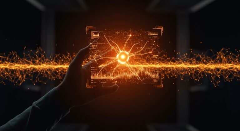 Investigadores optimizando modelos generativos de IA con técnicas de difusión y sampling eficiente en ambiente tecnológico naranja y negro.