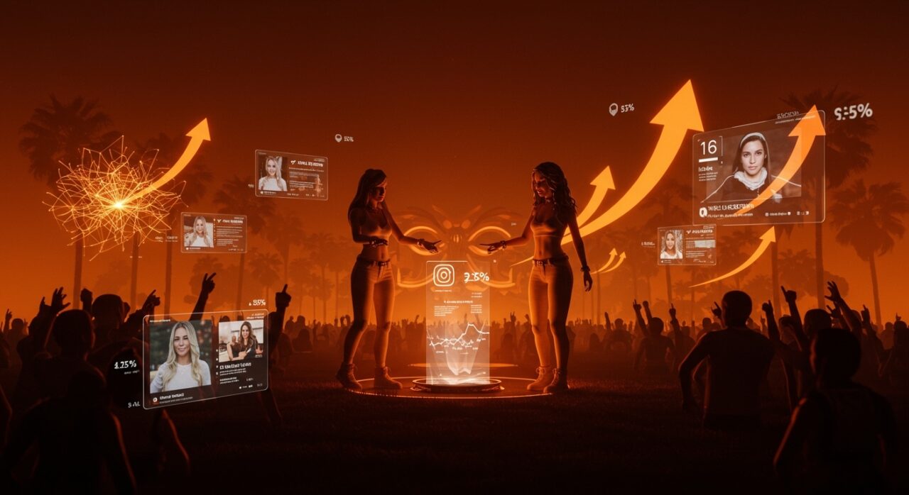 Influencers IA Lil Miquela y Aitana López destacados en Coachella 2026, ilustrando la evolución del marketing digital con IA para startups.