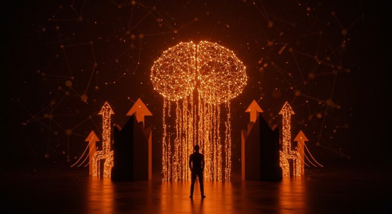 Infraestructura de datos para IA destacada con fundador frente a redes de datos luminosas, ilustrando retos y soluciones para startups tecnológicas en 2026.