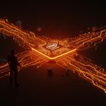 Inversión de Intel en SambaNova destacada con visual de fundador tecnológico y chip de semiconductores de IA en paleta naranja y negro.