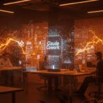 Inteligencia artificial autónoma en startups LATAM impulsada por Claude Cowork mostrando colaboración y automatización eficiente.