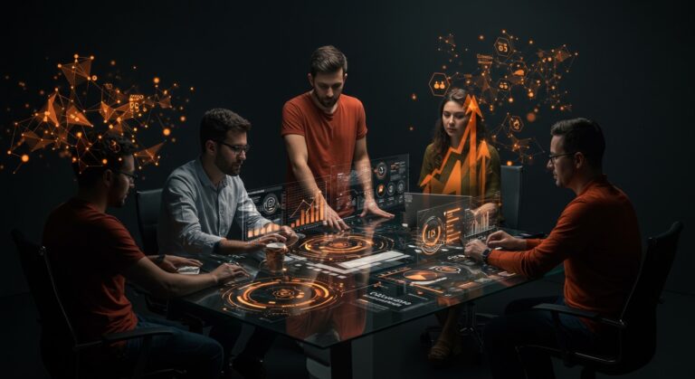 Fundadores de startups LATAM colaborando con inteligencia artificial autónoma y Claude Cowork para impulsar la automatización y productividad tecnológica.