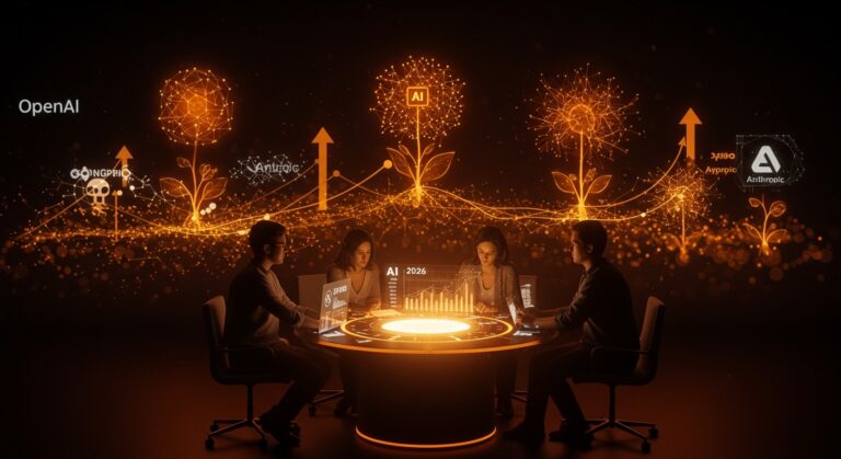 Inversión en inteligencia artificial 2026 con founders Latam captando fondos globales y modelos sostenibles representados en un entorno colaborativo y tecnológico.