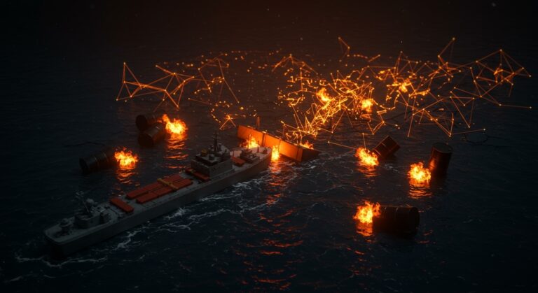 Bloqueo naval en el estrecho de Ormuz deteniendo exportaciones de petróleo iraní, impacto en la crisis energética global 2026.