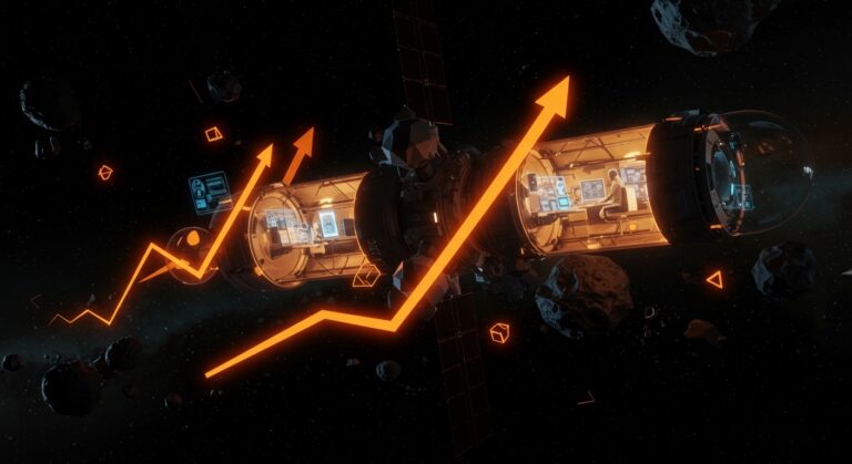 Estación espacial comercial en órbita mostrando oportunidades de negocio para startups en el mercado espacial en crecimiento.