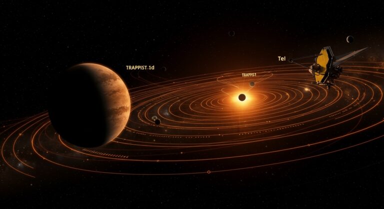 James Webb confirmando la ausencia de atmósfera en TRAPPIST-1d y enfoque en TRAPPIST-1e para exploración de exoplanetas habitables.