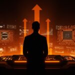 Andy Jassy en imagen editorial frente a pantalla digital, simbolizando la estrategia competitiva de Amazon en chips IA, capex y rivalidad con Nvidia, Intel y Starlink en 2025.