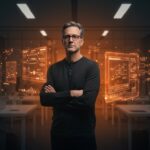 John Ternus nuevo CEO de Apple, liderazgo tecnológico y sucesión en startups representado con metáforas visuales de ingeniería y crecimiento.