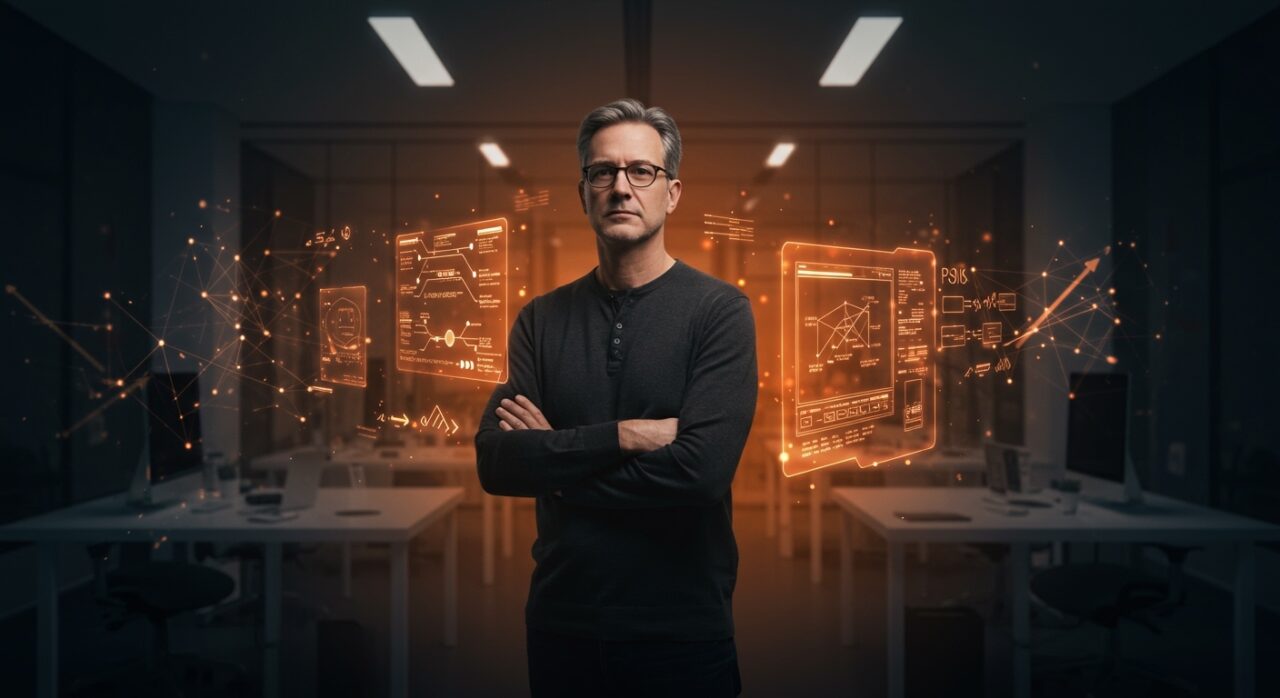 John Ternus nuevo CEO de Apple, liderazgo tecnológico y sucesión en startups representado con metáforas visuales de ingeniería y crecimiento.