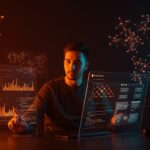 Desarrollador utilizando inteligencia artificial open source Kimi K2.6 que supera a Copilot en benchmarks de codificación y automatización en startups.