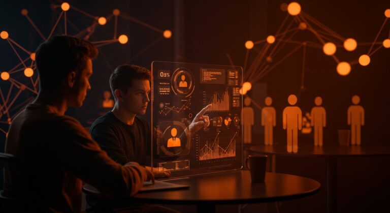 Founder usando Kincode IA para automatización y análisis predictivo en gestión de talento para startups de HR Tech.