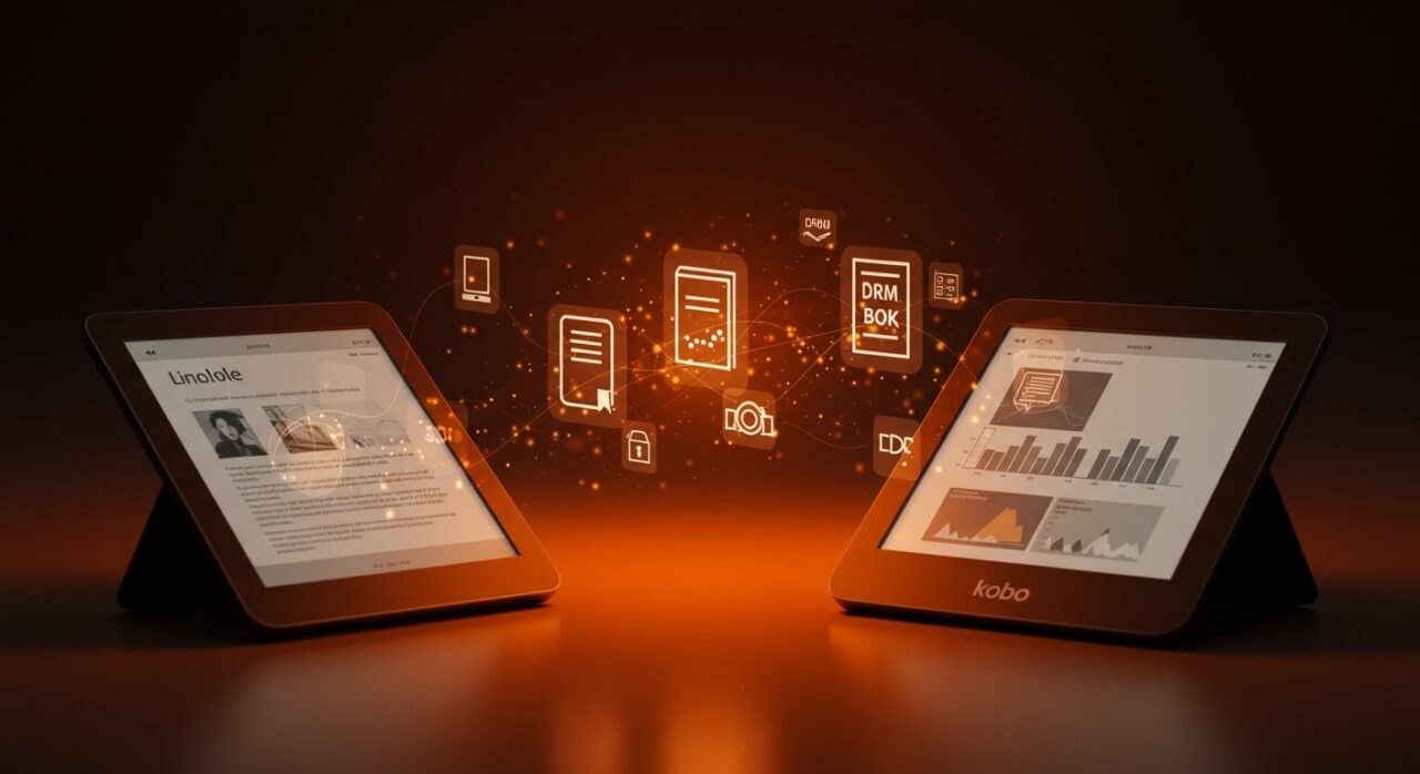 Comparativa Kindle vs Kobo 2026 mostrando lectores electrónicos y gestión de ebooks en español para founders que leen más de 10 libros al año.