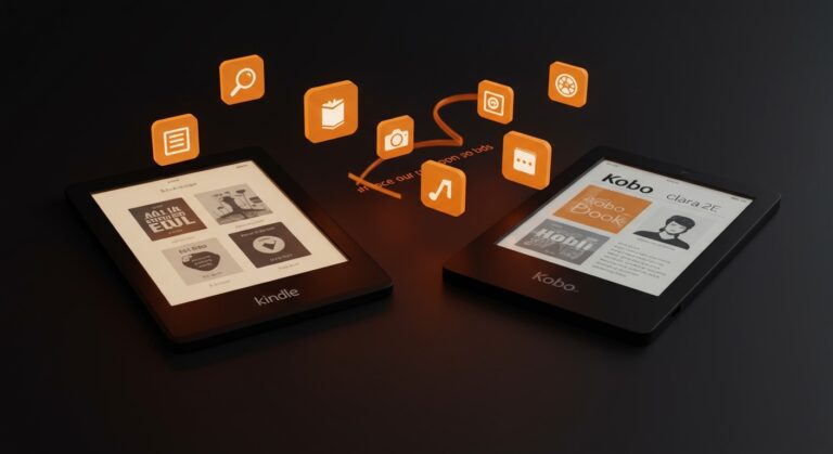 Comparativa digital entre Kindle y Kobo Clara 2E en 2026 destacando ventajas de lectura digital para usuarios exigentes.