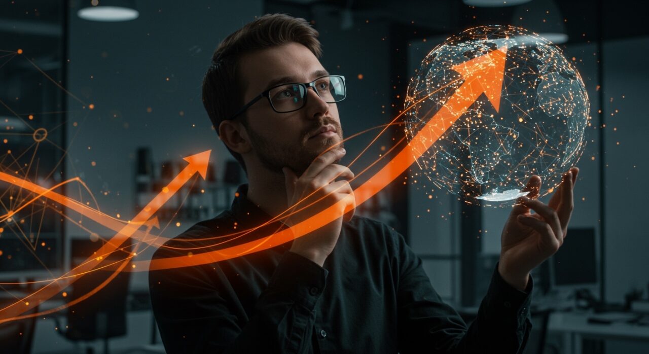 Kostiantyn Gitko fundador de Devox Software con fondo tecnológico representando outsourcing y escalado global en startups.