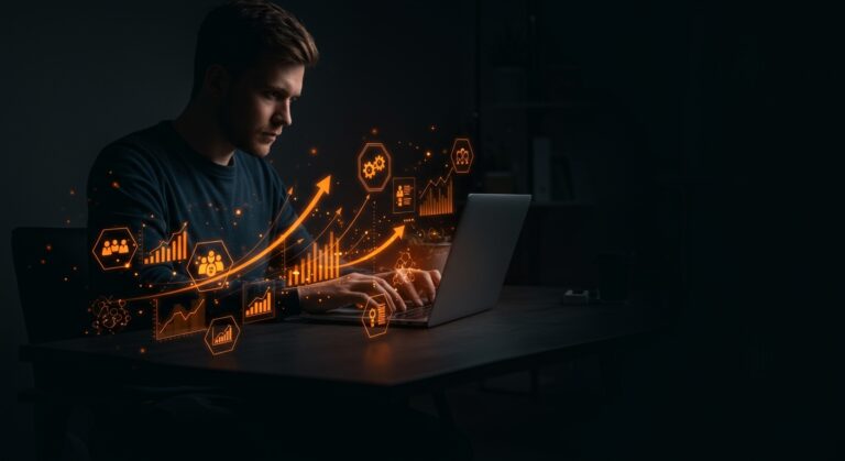 Founder de startup practicando hábitos de excelencia y liderazgo en un entorno de alta motivación y cultura de rendimiento emprendedor.