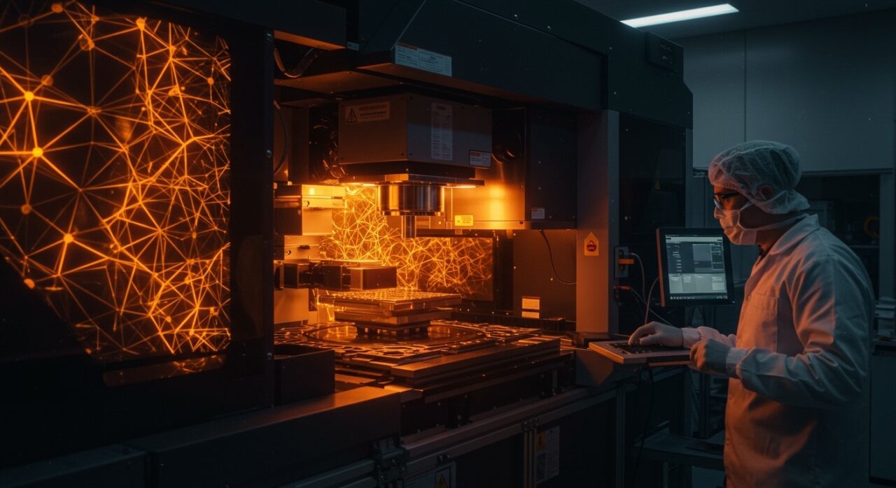 Innovadora fabricación de chips en Barcelona con tecnología avanzada de fotolitografía impulsando la innovación europea en semiconductores.