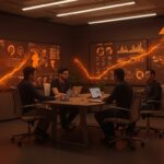 Fundadores de startups discutiendo oportunidades de inversión en Latinoamérica con gráficos de venture capital y ecosistema startup resaltados.