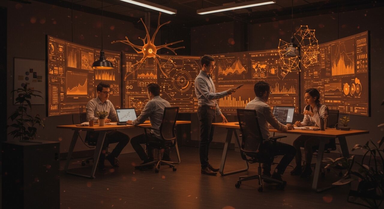 Profesionales colaborando con tecnología digital para implementar la ley de 40 horas en México, mostrando automatización y transformación digital en empresas.