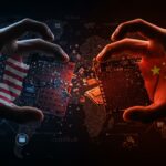 Guerra de semiconductores entre EEUU y China con bloqueo tecnológico y maquinaria avanzada, impacto en exportaciones y competencia global.
