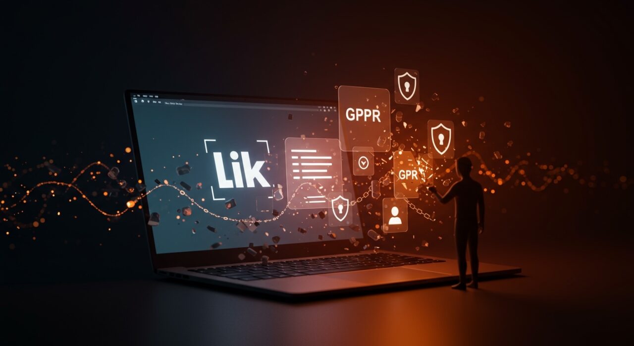 Imagen conceptual de escaneo secreto de extensiones en LinkedIn destacando la privacidad y cumplimiento GDPR en el contexto tecnológico.
