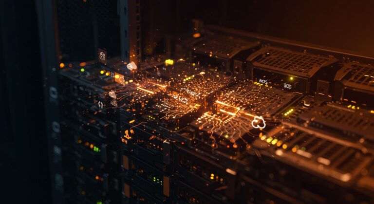 Impacto de Linux 7.0 en el rendimiento de PostgreSQL visualizado en una escena de servidor con metáforas de datos fragmentados y ecosistema cloud startup.