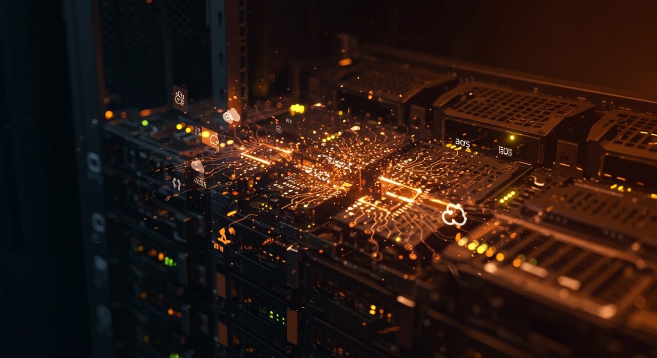 Impacto de Linux 7.0 en el rendimiento de PostgreSQL visualizado en una escena de servidor con metáforas de datos fragmentados y ecosistema cloud startup.