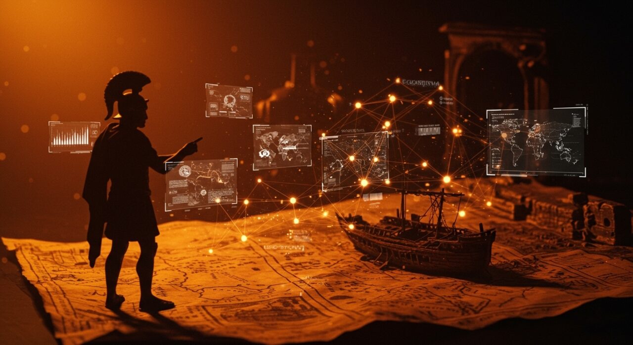 Logística en el Imperio Romano combinada con tecnología moderna en arqueología para founders tech.