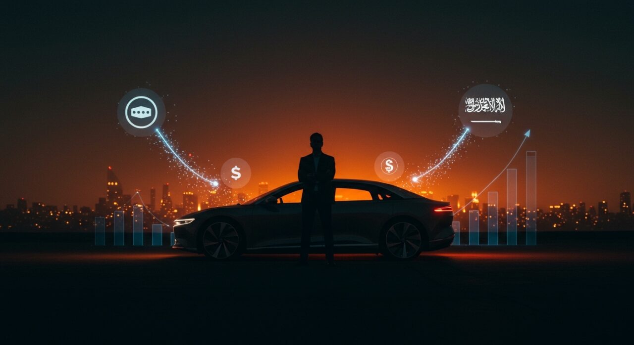 Silvio Napoli como nuevo CEO de Lucid Motors con inversión de Uber y Arabia Saudita, simbolizando el crecimiento y financiamiento en el sector de startups EV.