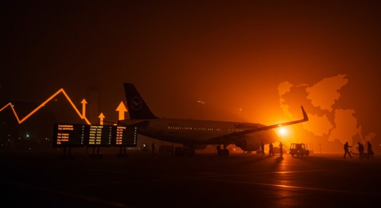 Cancelación masiva de vuelos Lufthansa debido a la crisis del combustible para aviones por la guerra en Irán, reflejando impacto en la aviación y startups travel tech.