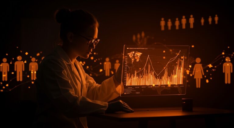 Machine learning detectando subregistro de muertes por COVID-19 en EE. UU. con metáforas visuales de inequidades en salud pública.