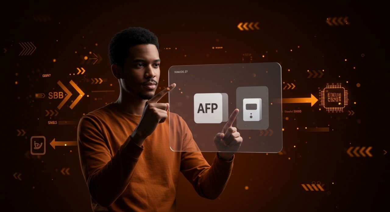 Founder planificando la migración tecnológica frente a la eliminación de AFP y Time Capsule en macOS 27, destacando alternativas SMBv3 y seguridad de red.