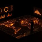 Mapa 3D de contaminación luminosa para la observación del eclipse solar 2026 con tecnología GIS y escala Bortle, destacando tendencias tecnológicas en astronomía.