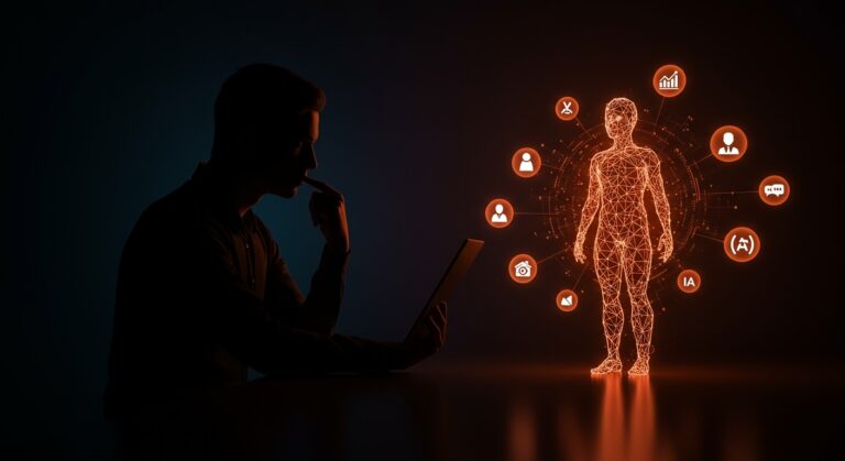 Mark Nottingham explicando las claves para agentes IA confiables con metáforas visuales de confianza tecnológica y estándares abiertos.