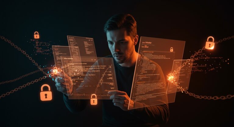 Desarrollador en startup analizando riesgos y alternativas seguras de Markdown para documentación tecnológica.