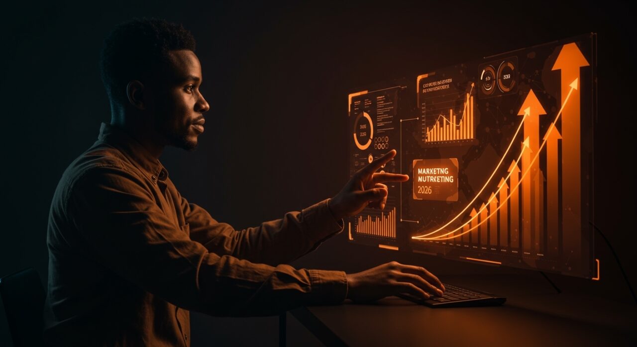 Profesional de marketing con habilidades en automatización e inteligencia artificial mostrando crecimiento salarial y transformación digital para startups en 2026.