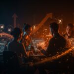 Equipo de startup fintech colaborando en interfaces digitales, simbolizando inversión y aceleración en pagos digitales y fintech en España.