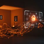 Dispositivos domóticos conectados mediante Matter y Thread en un hogar inteligente, ilustrando oportunidades tecnológicas para startups IoT en 2026.