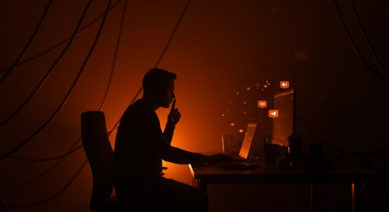 Maximalistas del silencio en startups protegiendo su salud mental mediante desconexión digital y autocuidado tecnológico.