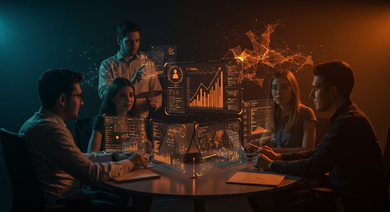 Equipo de ventas entrenándose con inteligencia artificial y simulaciones para mejorar productividad comercial en startups latinoamericanas.