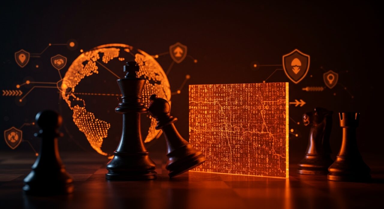 Meta adquisición vetada en China ilustrada con barreras digitales y redes de agentes IA en contexto de regulación tecnológica.