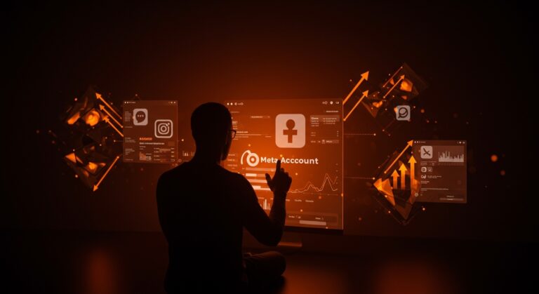 Founder gestionando cuentas Meta integradas en Facebook, Instagram y WhatsApp, visualizando cambios en la gestión de cuentas para startups.