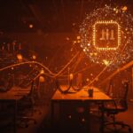 Imagen editorial que muestra despidos en Meta y la inversión en inteligencia artificial con metáforas visuales de reestructuración y crecimiento en el ecosistema startup.