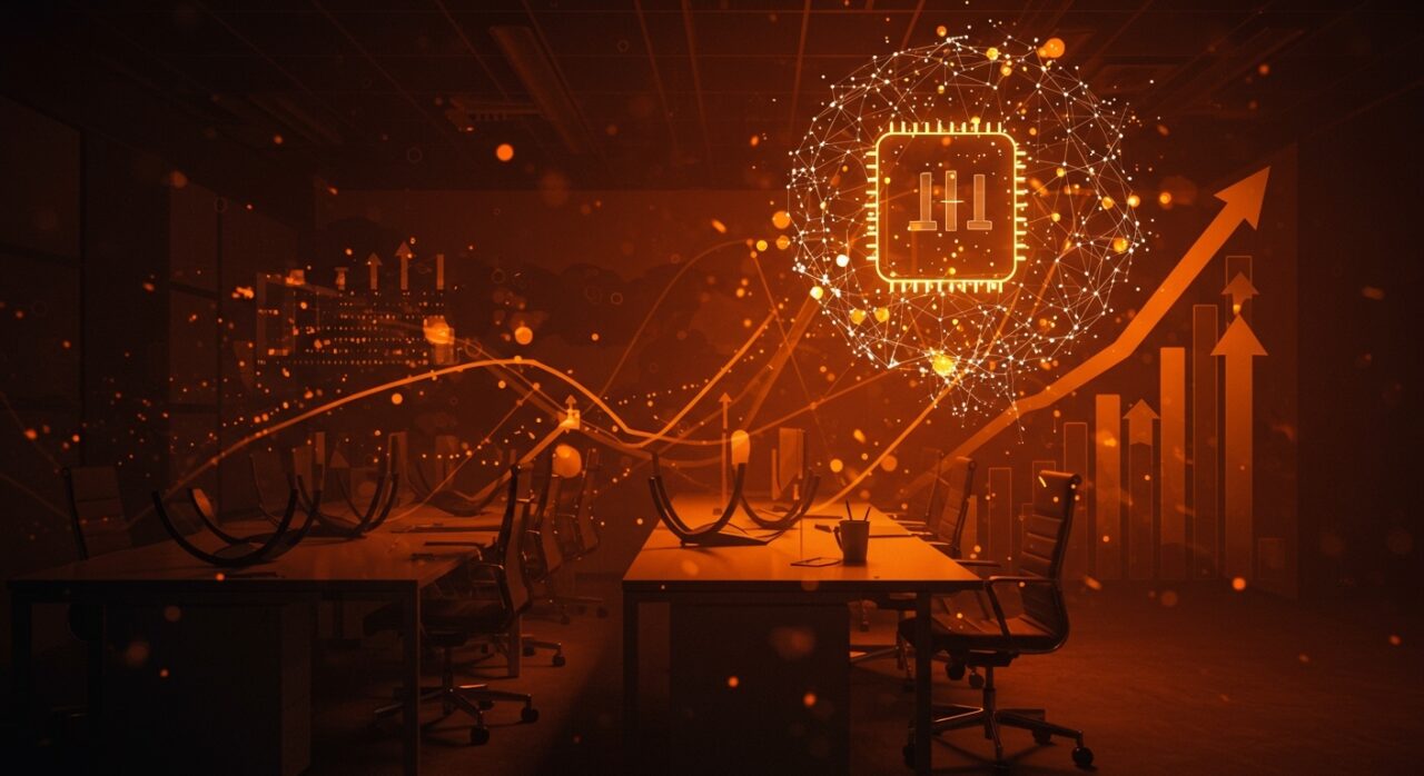 Imagen editorial que muestra despidos en Meta y la inversión en inteligencia artificial con metáforas visuales de reestructuración y crecimiento en el ecosistema startup.