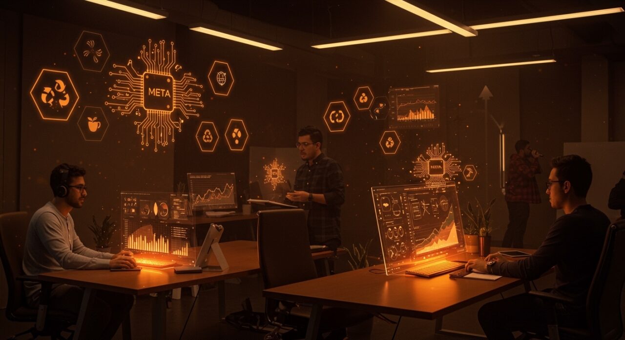 Startup latinoamericanas colaborando con tecnología Meta Hyperion AI enfocada en energía y sostenibilidad para crecimiento tecnológico.