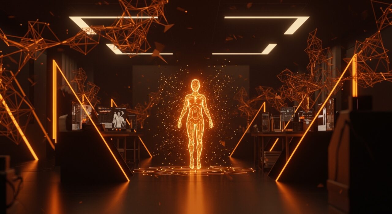 Imagen conceptual de Muse Spark, la IA avanzada de Meta Superintelligence Labs para startups, destacada en ecosistema startup con paleta naranja y negro.