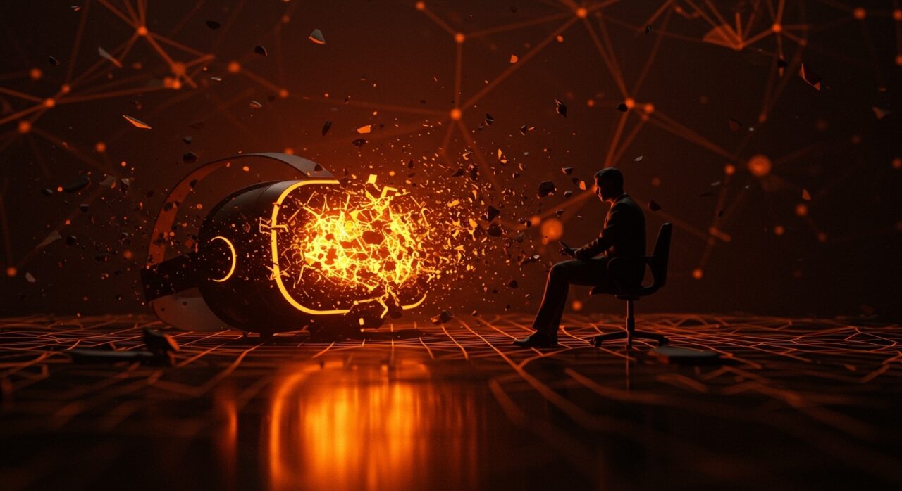 Pérdidas masivas de Meta Reality Labs en realidad virtual ilustradas con un líder contemplando un casco VR fragmentado, resaltando lecciones para startups AR/VR en el contexto tecnológico 2026.