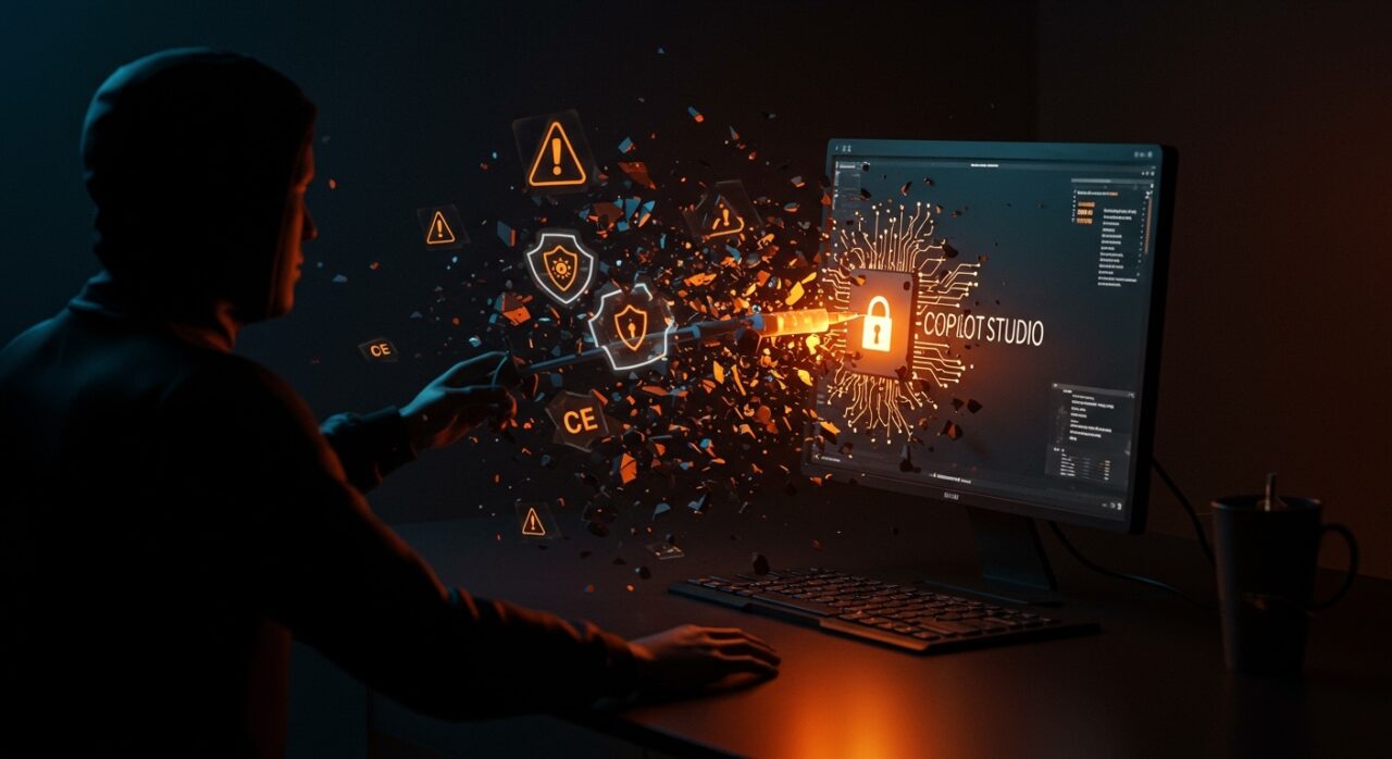 Brecha de seguridad en Microsoft Copilot Studio causada por inyección de prompts que filtró datos en 2026, ilustrando vulnerabilidades en agentes AI y seguridad informática.