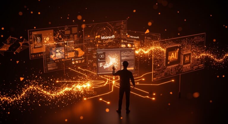 Visualización interactiva de productos Microsoft Copilot y oportunidades de innovación en IA para founders en el ecosistema tecnológico.